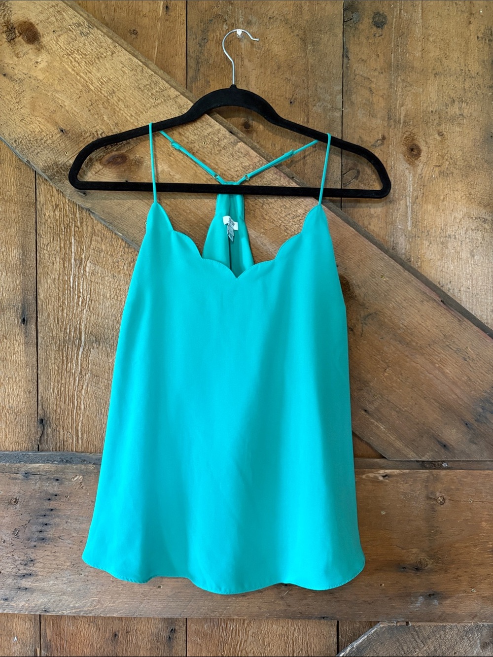 J. Crew Factory Scallop V-Neck Spaghetti Strap‎ Tank Top Green G3367 Womens 6